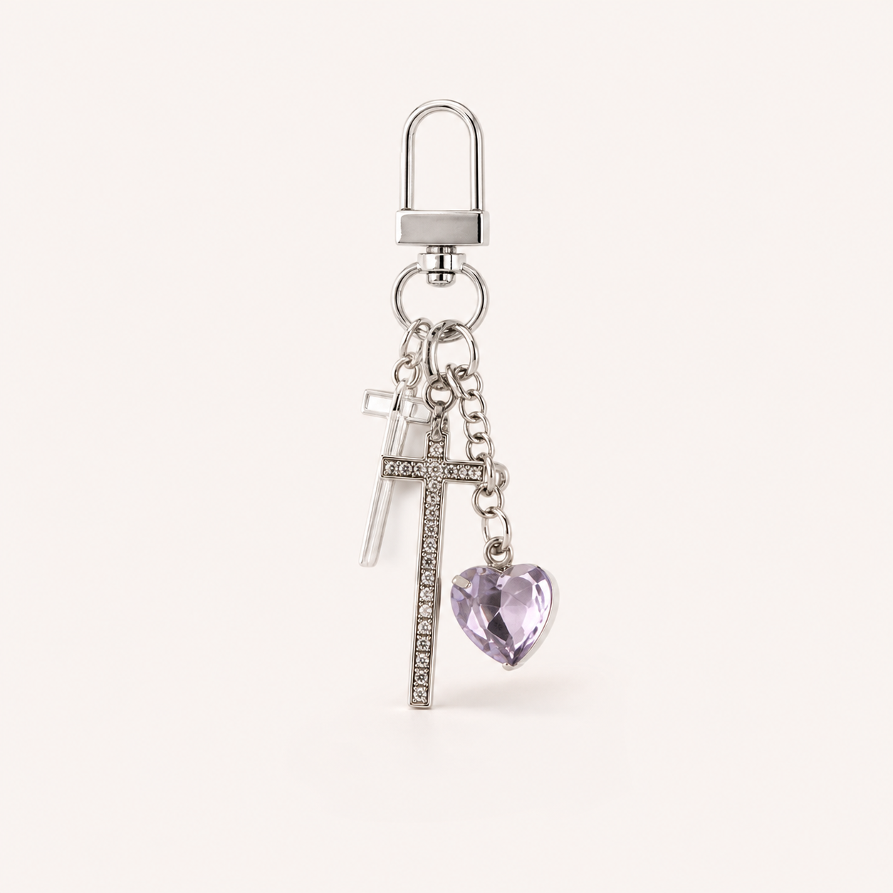 No Cures silver charm keychain with lavender heart